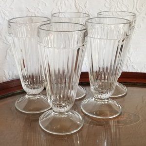 Set of 5 Tall Sundae / Ice Cream Soda / Milk Shake / Dessert Glasses Vintage